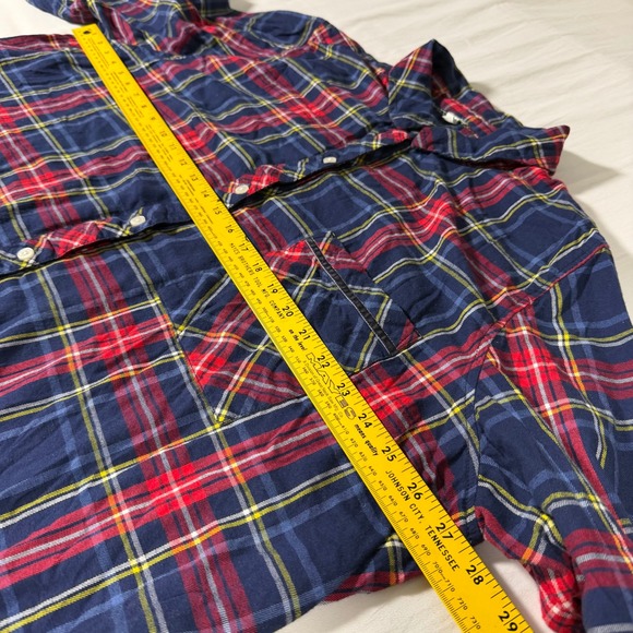 Aerie Navy Blue Red Plaid Flannel Button Down Shirt XXL Oversized Long Sleeve - Picture 9 of 12